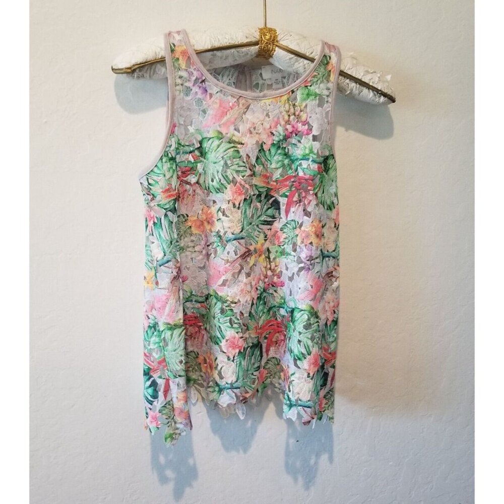 Inari Women's Sleeveless Tank Top Embroidered Keyhole Back Multi Floral Size XS